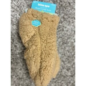 Bliss Spa Sherpa Lounge Socks Aloe Vera Infused Tan Non-Slip Grip NWT Size 5-10